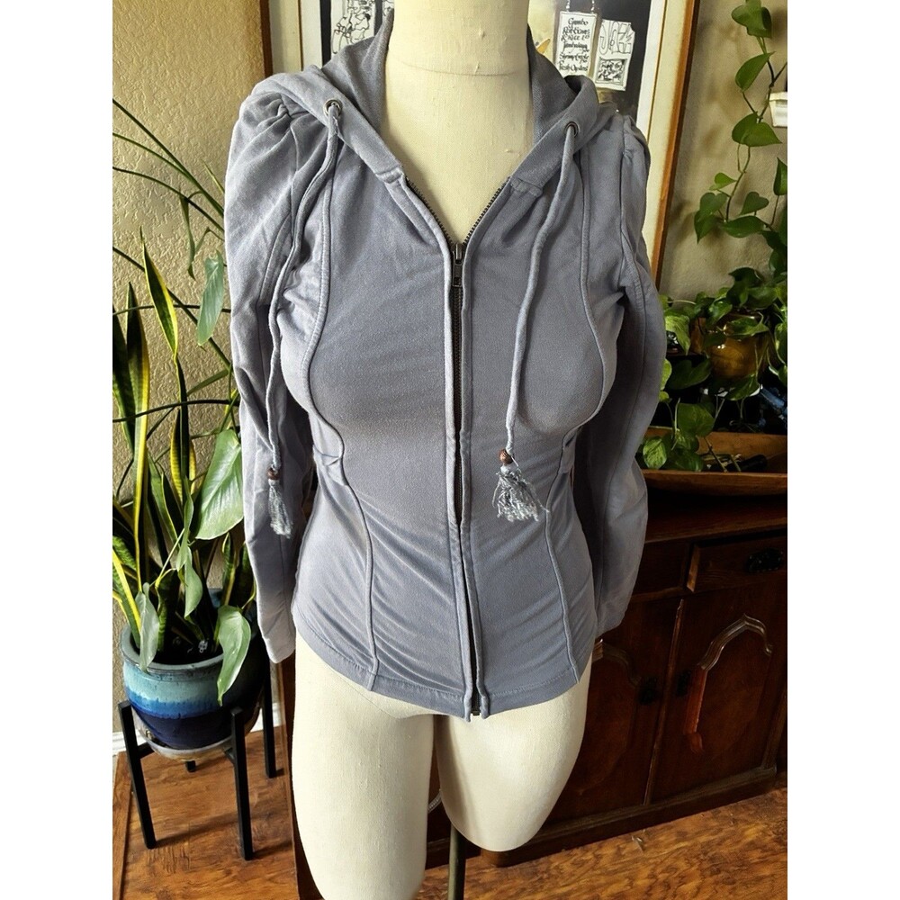 Saturday Sunday Anthropologie Gray Fitted Full Zip Hooded Sweatshirt Size XS